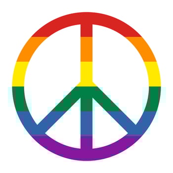 Peace symbol with pride flag colors isolated on white background. Vector illustration
