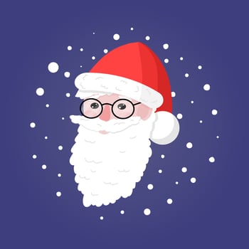 Cute Santa Claus head with snowflakes around on blue background vector Illustration. Happy X'mas new year greeting gift design template.