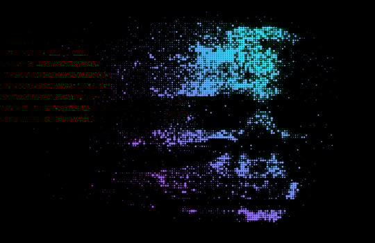 Halftone illustration of a fading  skull.  Grunge dark background . Artistic fantasy design with smooth transitions and colors. vector
