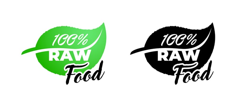 Raw food green and black leaf icon set. Certified quality healthy natural product sign. Eco badge concept. Bio fresh warranty label. Vector ecology plant symbol isolated eps illustration