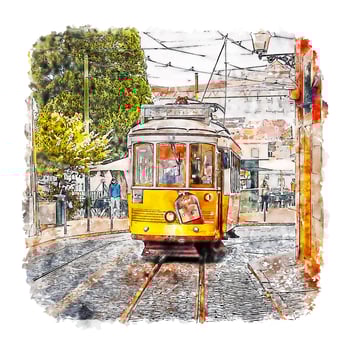 Lisboa Portugal Watercolor sketch hand drawn illustration vector