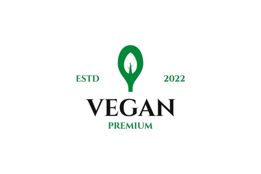 Flat logo for vegan with spoon and leaf design illustration idea vector