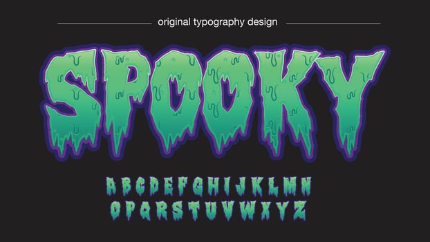 green and purple dripping spooky typography vector