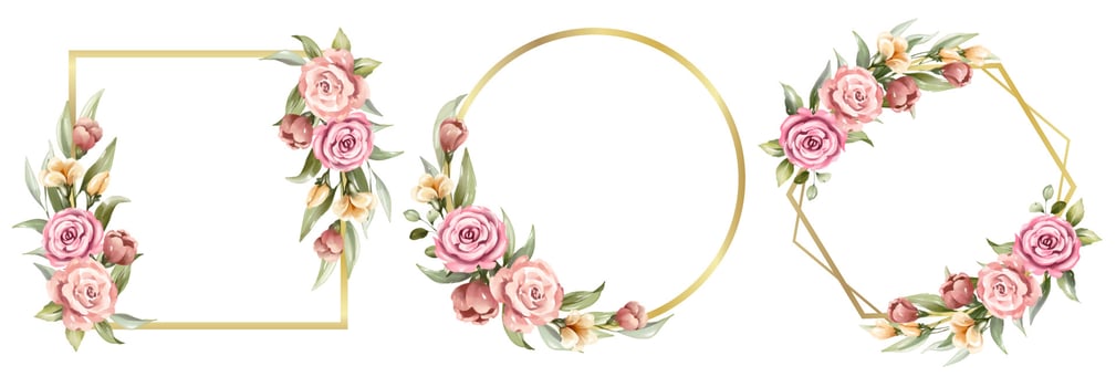 Set of watercolor floral frames for wedding monogram logo vector