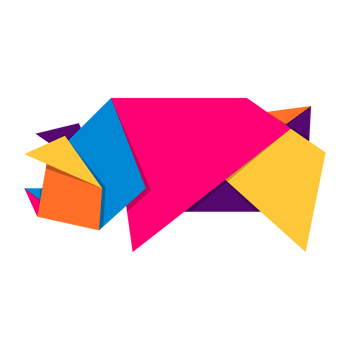 Pig origami. Abstract colorful vibrant pig logo design. Animal origami. Transparent background. Illustration png