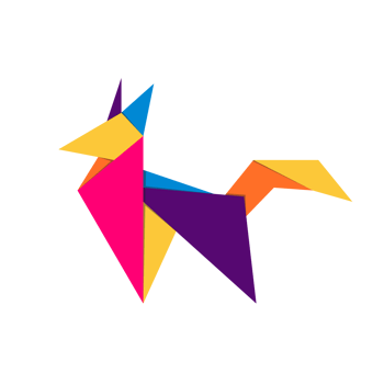 Fox origami. Abstract colorful vibrant fox logo design. Animal origami. Transparent background. Illustration png