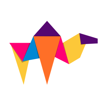 Camel origami. Abstract colorful vibrant camel logo design. Animal origami. Transparent background. Illustration png