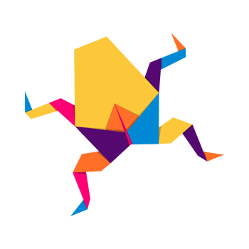 Frog origami. Abstract colorful vibrant frog logo design. Animal origami. Transparent background. Illustration png
