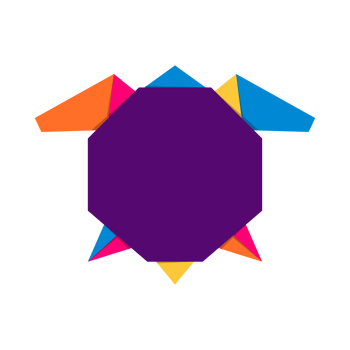 Turtle origami. Abstract colorful vibrant turtle logo design. Animal origami. Transparent background. Illustration png