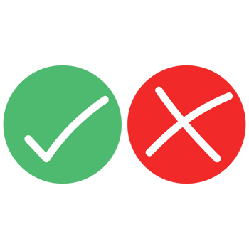 Thin line check mark icons. Green tick and red cross checkmarks flat png