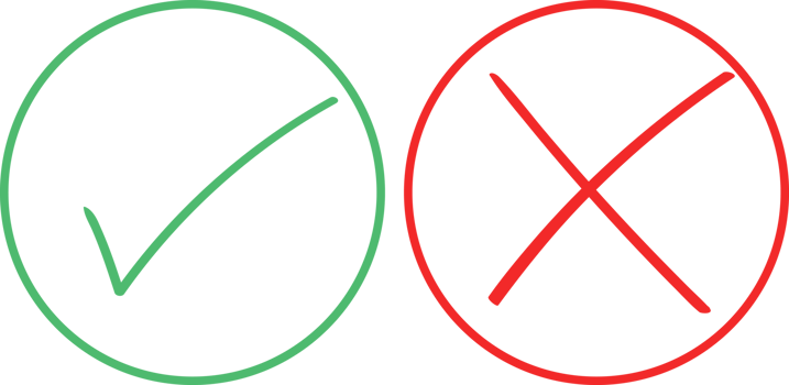 Thin line check mark icons. Green tick and red cross checkmarks flat png