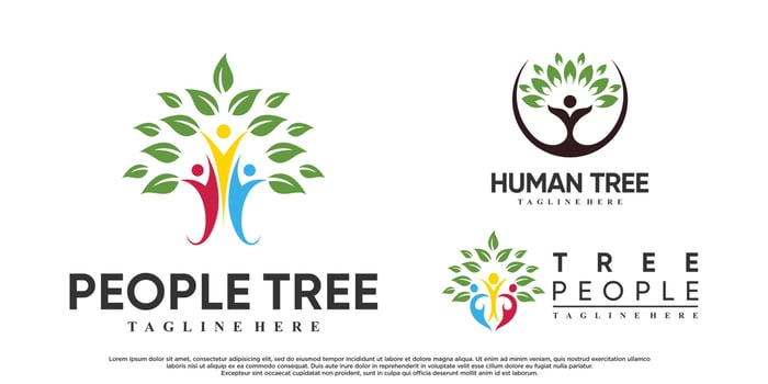 Set of people tree logo design vetcor illustration with creative concept Premium Vector