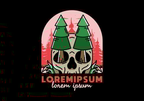 Pine trees stuck in skull illustration design vector