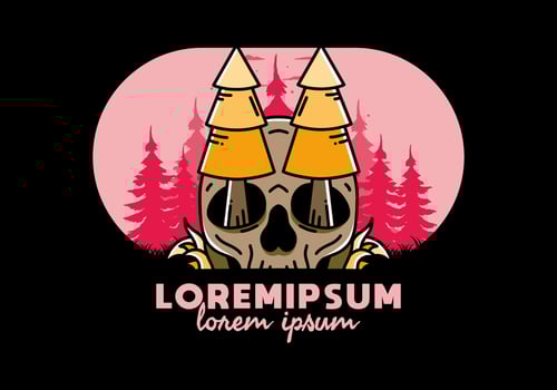 Pine trees stuck in skull illustration design vector