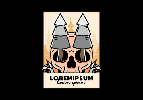 Pine trees stuck in skull illustration design vector