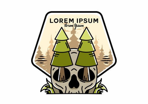 Pine trees stuck in skull illustration design vector