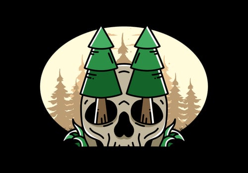 Pine trees stuck in skull illustration design vector