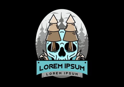 Pine trees stuck in skull illustration design vector