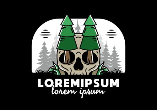 Pine trees stuck in skull illustration design vector