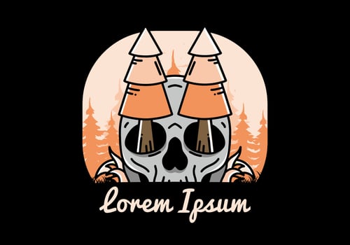 Pine trees stuck in skull illustration design vector