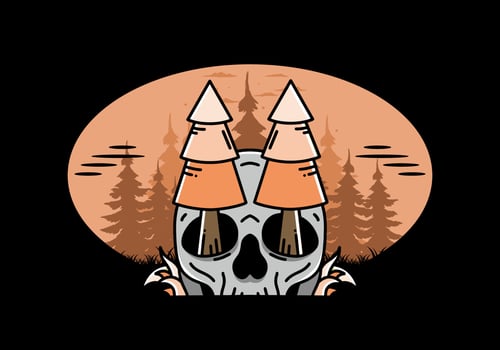 Pine trees stuck in skull illustration design vector