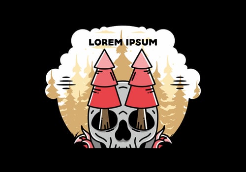 Pine trees stuck in skull illustration design vector