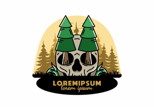 Pine trees stuck in skull illustration design vector