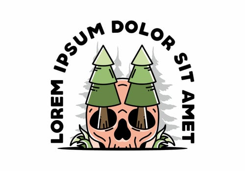 Pine trees stuck in skull illustration design vector