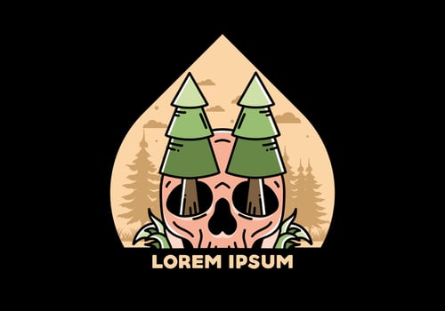 Pine trees stuck in skull illustration design vector