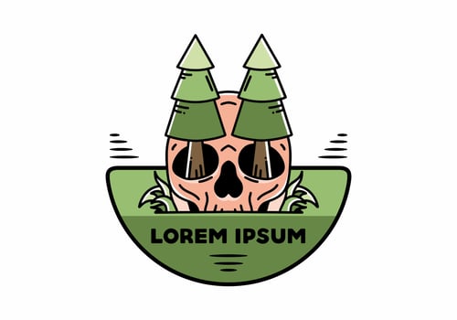 Pine trees stuck in skull illustration design vector