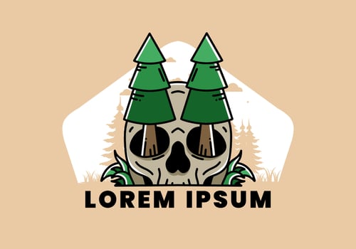 Pine trees stuck in skull illustration design vector