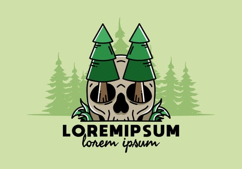 Pine trees stuck in skull illustration design vector