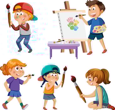 School kids cartoon characters set vector