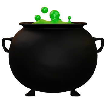 3d cauldron filled with witch potion liquid, for Halloween party celebration decoration png