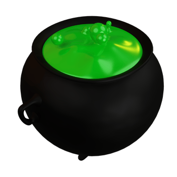 3d cauldron filled with witch potion liquid, for Halloween party celebration decoration png
