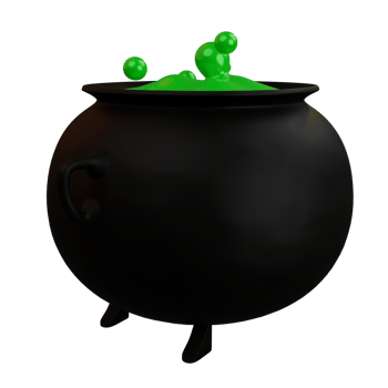 3d cauldron filled with witch potion liquid, for Halloween party celebration decoration png
