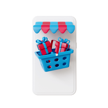 3d shopping cart on handphone png