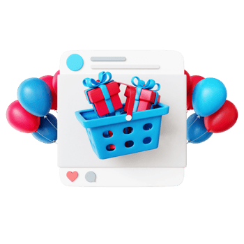 3d shopping cart on social media with balloon png