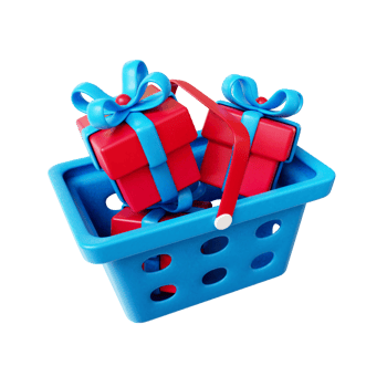 3d shopping cart with gift box png