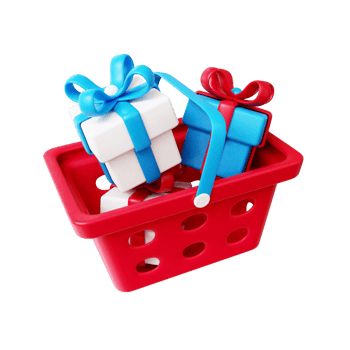 3d shopping cart with gift box png