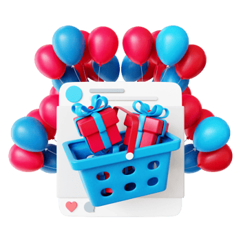 3d shopping cart on social media with balloon png