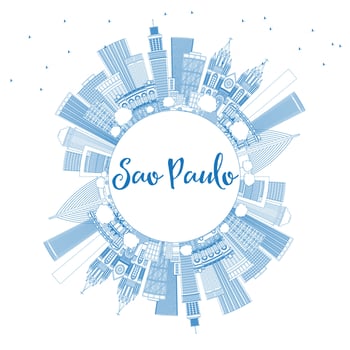 Outline Sao Paulo Skyline with Blue Buildings and Copy Space. vector