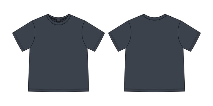 Apparel technical sketch unisex t shirt. Black color. T-shirt design template. Front and back views. vector