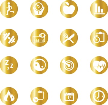 Gold fitness icons isolated on white background vector