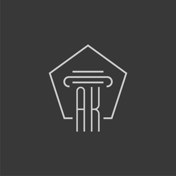 initial monogram AK with monoline pillar logo design vector