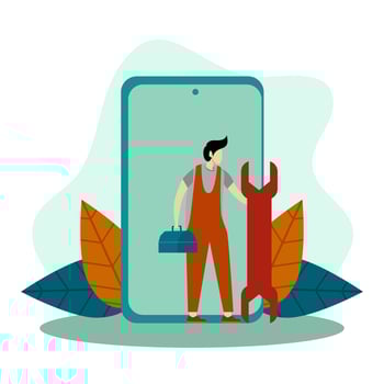 Repair service concept. online repair service application. Repair service center. Workshop mechanic services using an online application. Vector illustration of call mechanic.