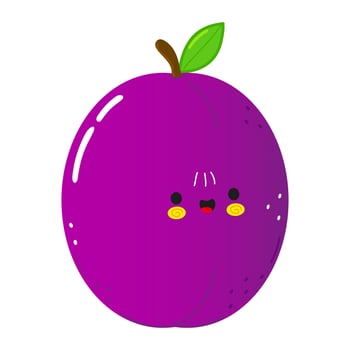 Cute funny plum character. Vector hand drawn cartoon kawaii character illustration icon. Isolated on white background. Plum character concept