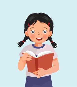 cute little girl student holding book reading vector