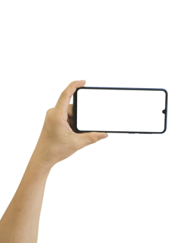 Hand holding smart phone with white blank screen isolated png