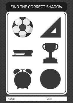 Find the correct shadows game with soccerball. worksheet for preschool kids, kids activity sheet vector